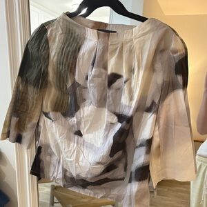 Piazza Sempione Artistic Cream and Brown Blouse
